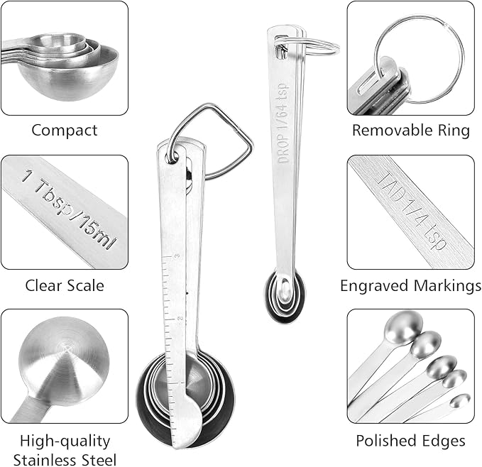 Accmor Stainless Steel Measuring Spoons Set with Leveler, 10 Pcs Mini Stackable Teaspoon & Tablespoon for Baking & Cooking, Kitchen Gadgets for Small Amount of Dry or Liquid Ingredients and Spices