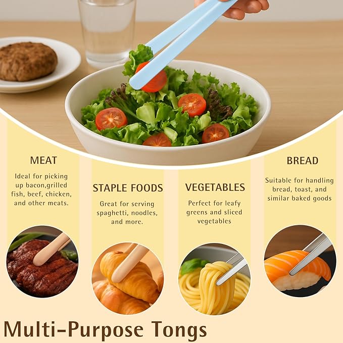 3-Pack Mini Silicone Tongs – 5.5" Small Kitchen Tongs in 3 Colors for Cooking, Serving & Fine Motor Skills