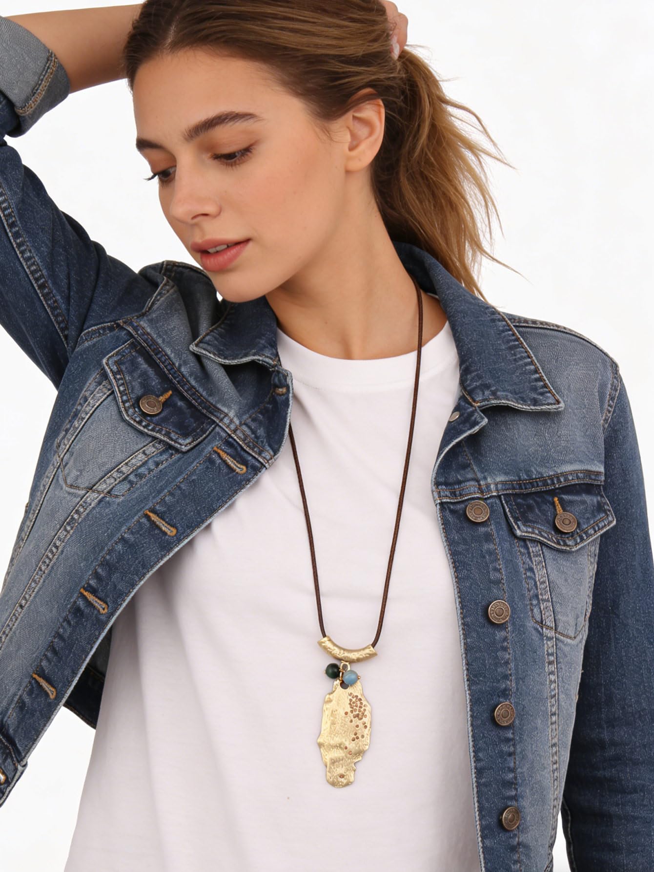 joymiao Chunky Pendant Necklace for Women Vintage Boho Statement Necklaces Large Pendant Hippie Necklace Trendy Bohemian Jewelry