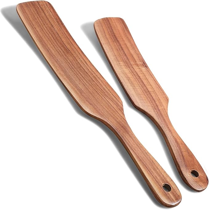 Spurtle Set, Natural Acacia Wooden Kitchen Utensils Set of 2, Wooden Spoons Utensils for Cooking, stirring, Mixing, Serving, spurtles kitchen tools as seen on tv for NonSick Cookware