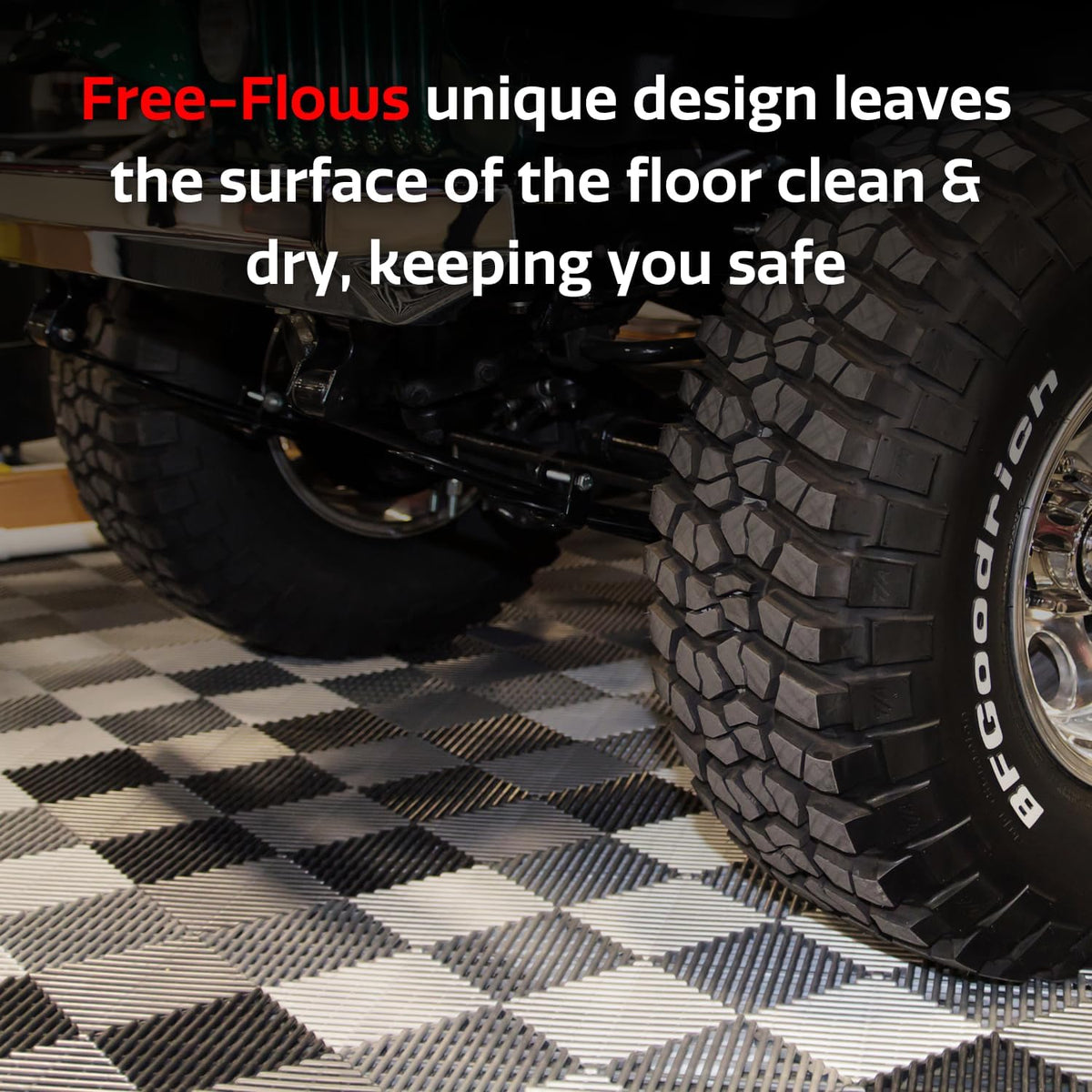 Big Floors RaceDeck Free-Flow Open Rib Self-Draining Design, Durable Copolymer Plastic Interlocking Modular Garage Flooring Tile (Graphite, 12 Pack of 12 x 12" Tiles)