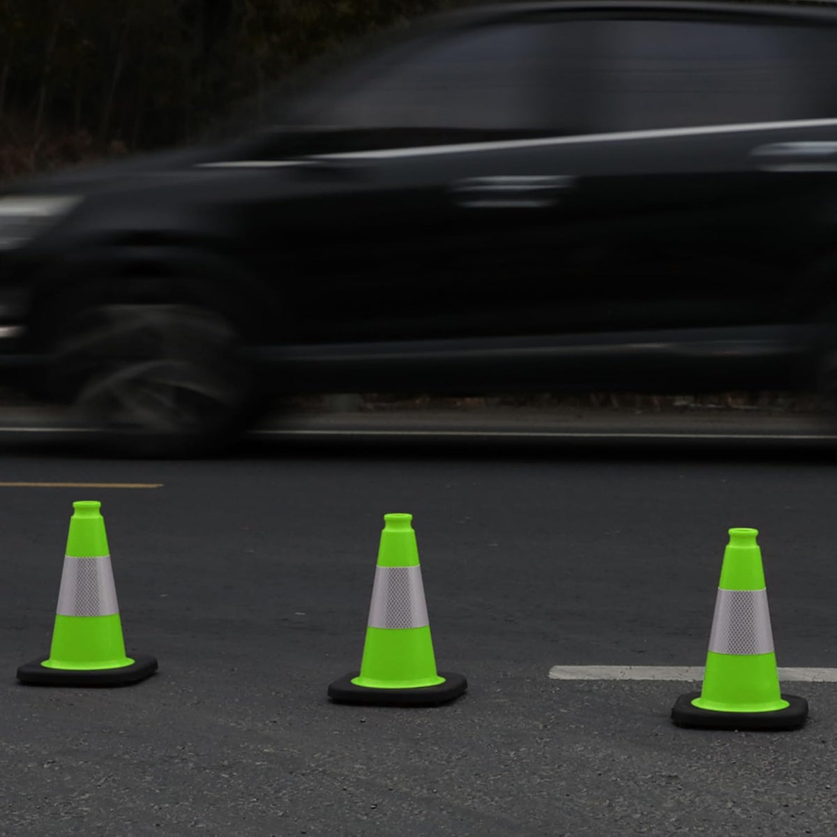 OrangeStar 12" Traffic Cones 4-Pack, Green Safety Cones with Reflective Collar & Heavy Duty Base for Driving Practice, Parking Lots, Roadwork, Construction | Indoor & Outdoor Use