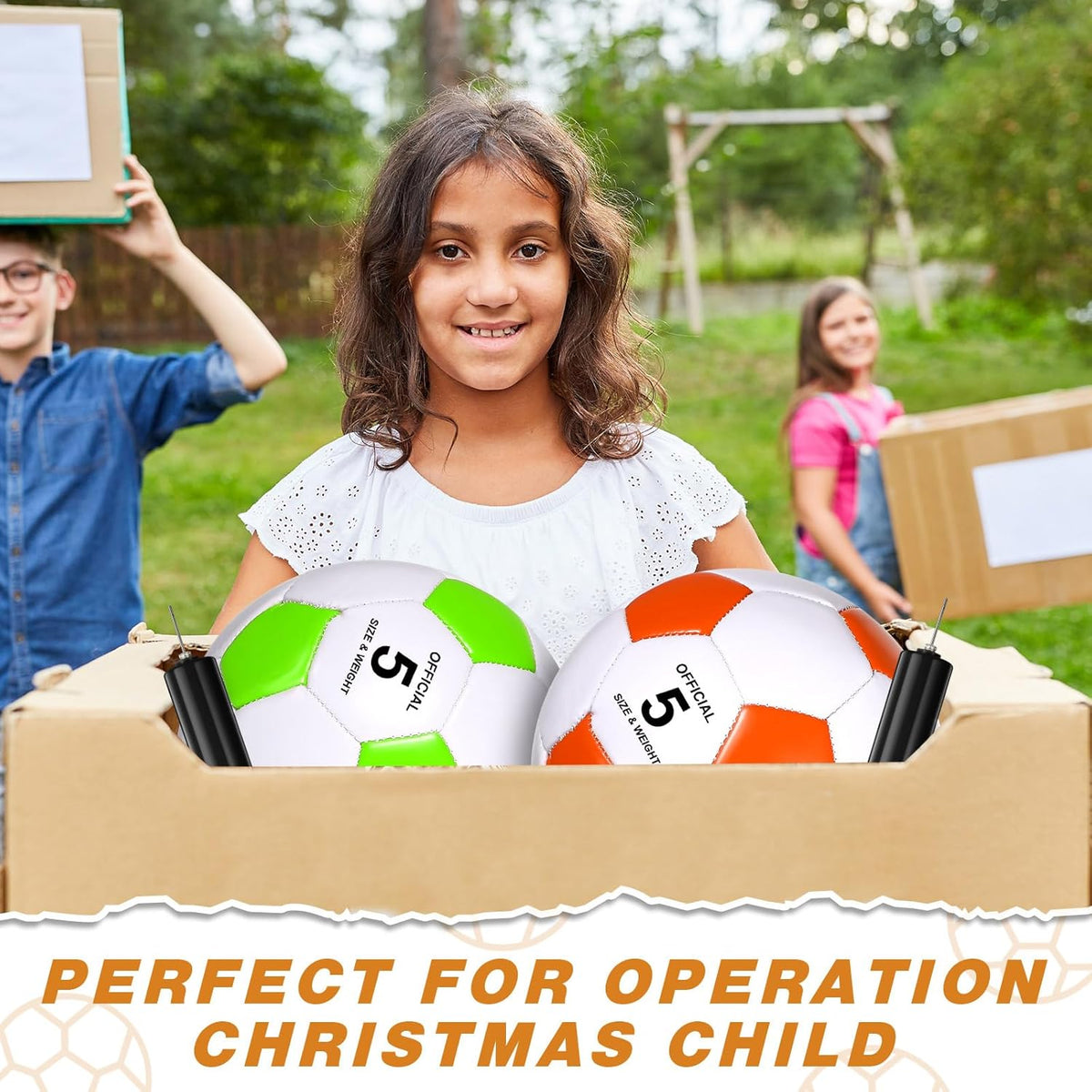 12 Pack Operation Christmas Bulk Items Soccer Ball with Pump Needles, Official Size 3/4/5 Soccer Ball Deflated Gift for Christian Charity Donation Training Practice