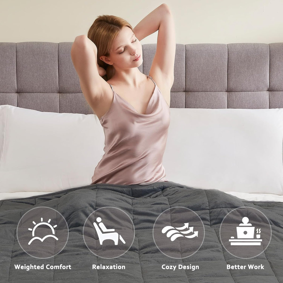 L'AGRATY Weighted Blanket - 48"x72" 15lbs Soft Breathable Heavy Blanket Minky Material with Glass Beads for Adult All-Season Summer Fall Winter Soft Thick Comfort