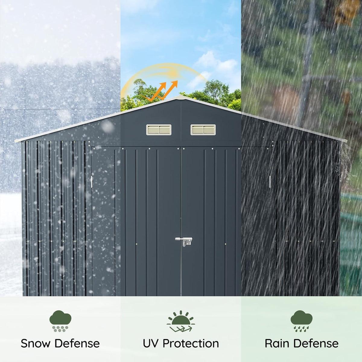 10x10 FT Outdoor Metal Storage Shed, Double Swing Doors, 2 Clear Windows,Tool Shed for Garden, Patio, Backyard