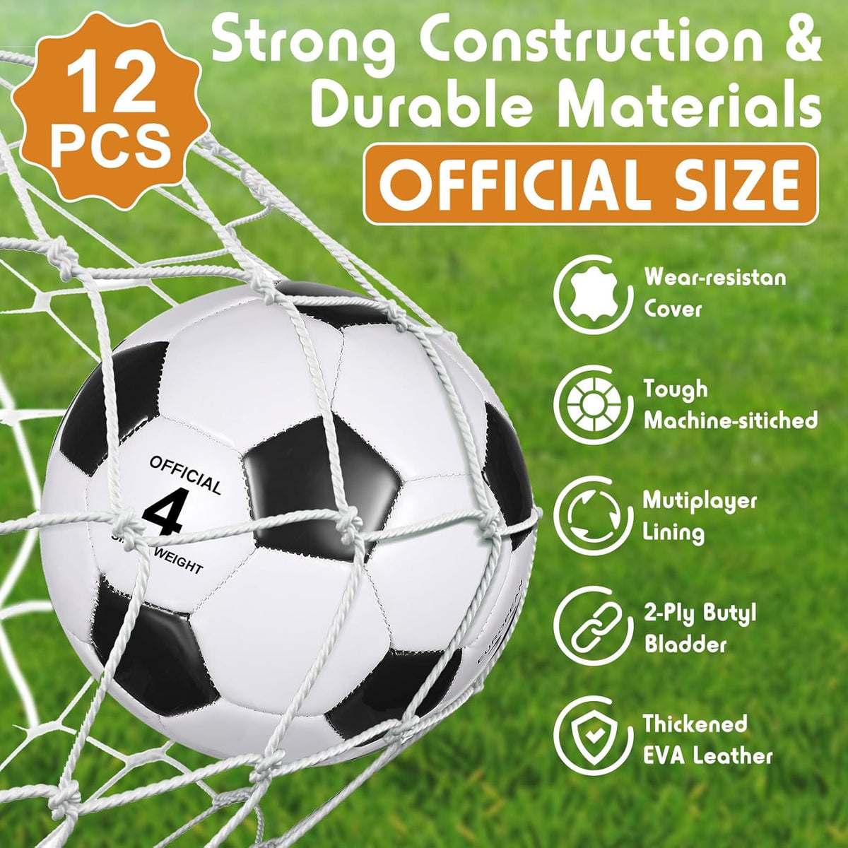 12 Pack Operation Christmas Bulk Items Soccer Ball with Pump Needles, Official Size 3/4/5 Soccer Ball Deflated Gift for Christian Charity Donation Training Practice
