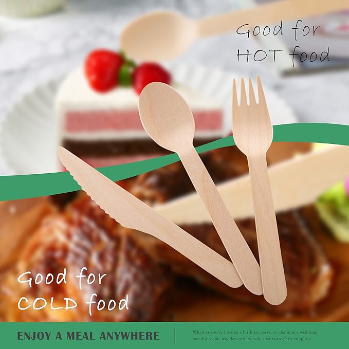 Disposable Wooden Forks -Pack of 100, 6.5" Length-Biodegradable, Natural Wooden Utensils, Great for Parties,Camping,Weddings&Dinner Events (Spoons)