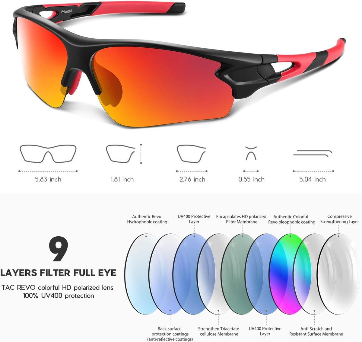BEACOOL Polarized Sports Sunglasses for Men Women Youth Baseball Fishing Cycling Running Golf Motorcycle Tac Glasses UV400