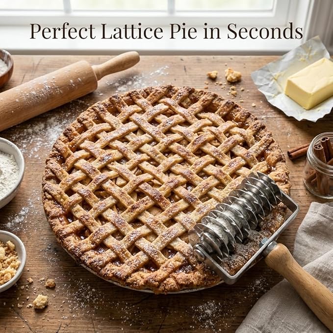 Lattice Pastry Cutter, Professional Lattice Roller for Pie & Beef Wellington, Sharp Multi-Blade Dough Cutter for Even Decorative Crusts, Easy-Clean Baking Gift for Home Bakers