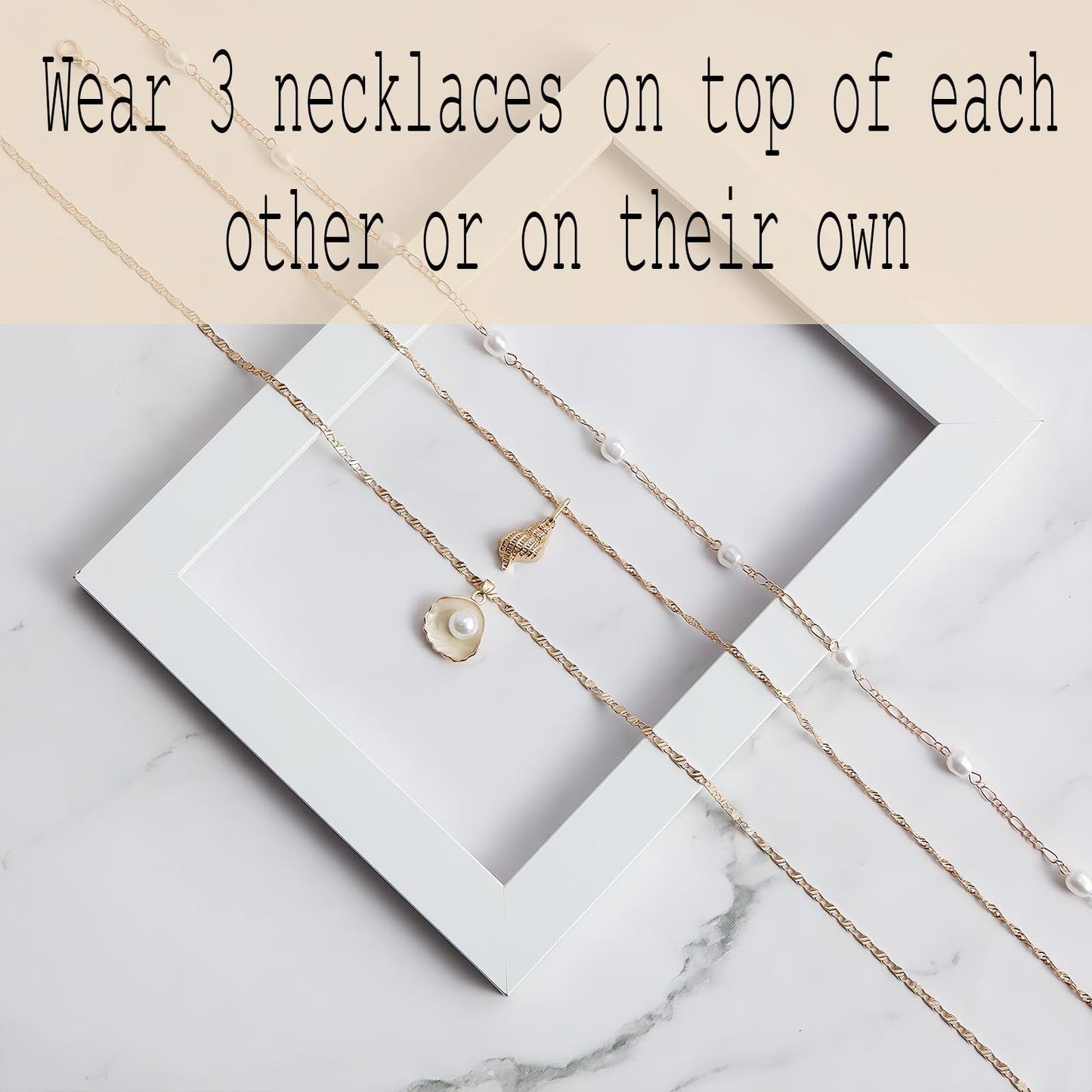 Multi-Layered Pearls and Shells Conch Necklace Set - Ideal for Beach Style, Birthday and Holiday Gifts, Women's Stacked Jewelry