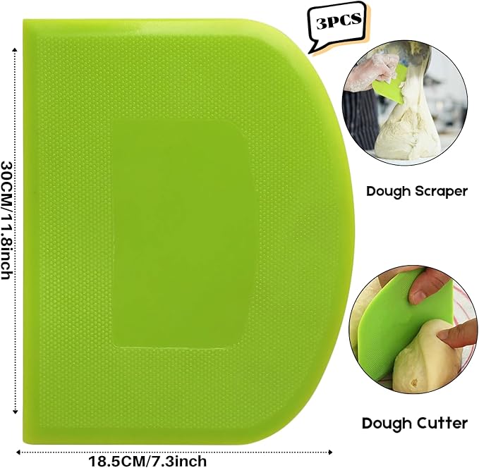SURDOCA Dough Scraper Bench Scraper - 3P 11.8x7.3" Plastic Flexible Bowl Scraper, Sharp Edge & Angles Cake Scraper. Non-Slip Bakeware Decorating Tools Sculpting & Modeling Tools - Blue+Pink+Blue
