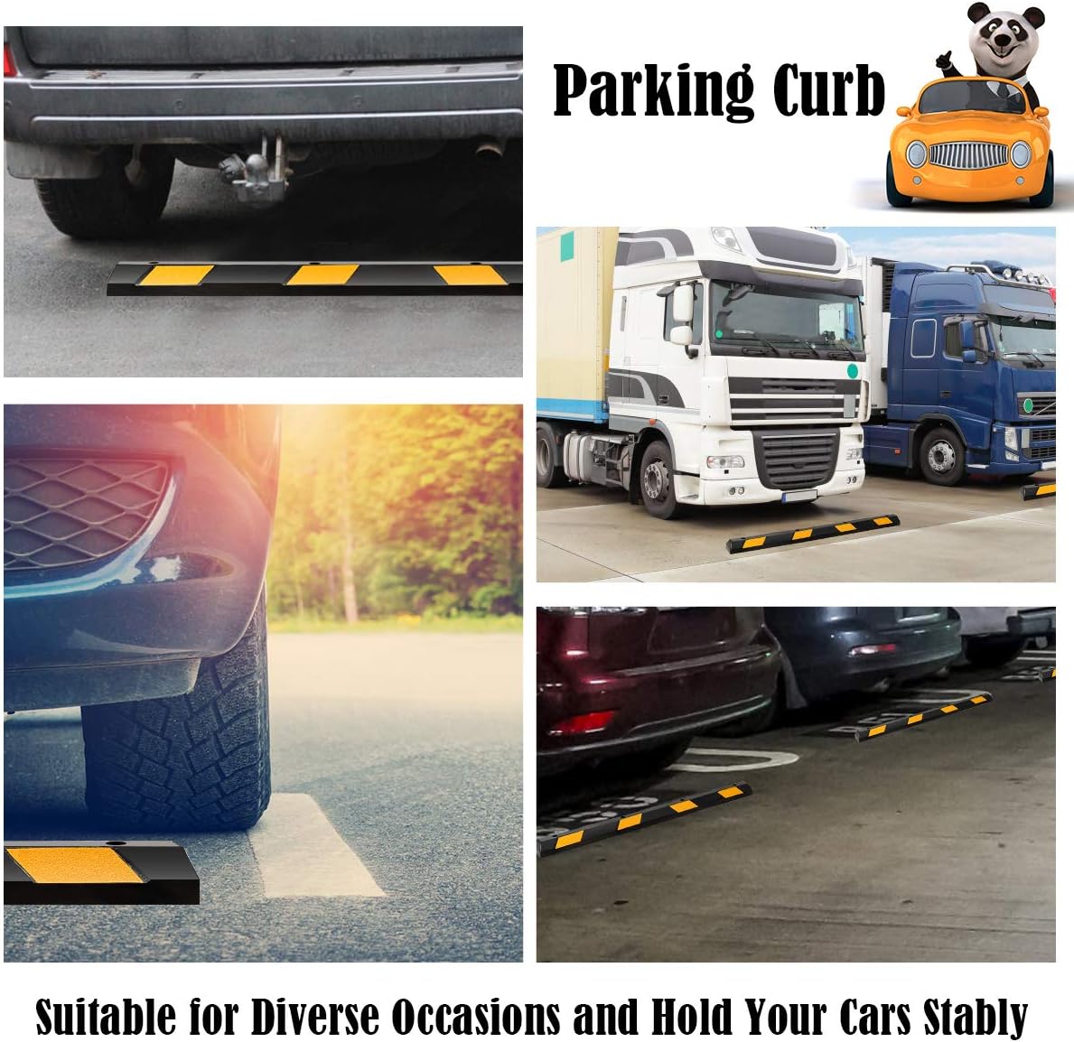 IRONMAX Parking Stopper for Garage, 72" Long Rubber Curb with Yellow Reflective Stripes, Heavy Duty Parking Block Garage Wheel Stop for Car, Truck, RV, Trailer (6 Pack)
