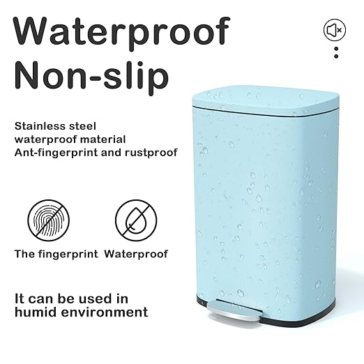 50 Liter / 13 Gallon Kitchen Trash Can with Lid, Stainless Steel Trash Can with Foot Pedal and Plastic Inner Bucket, Fingerprint-Resistant Soft Close Lid Garbage Can, Odor Proof and Hygienic, Blue