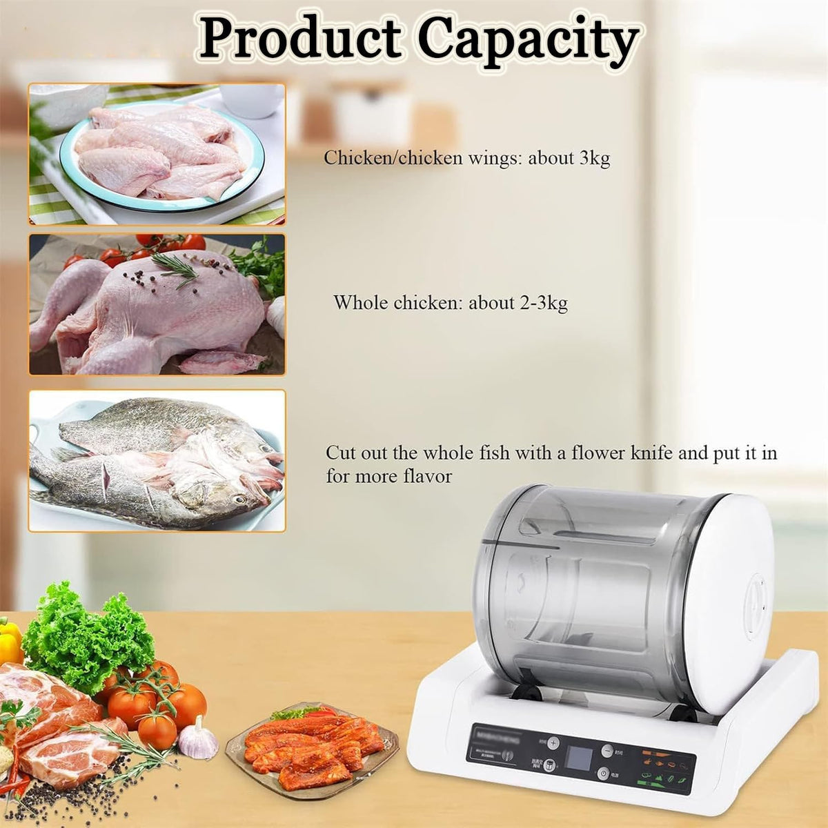 Vacuum Meat Tumbler Marinator, Automatic Electric Tumbler Marinating Machine, Canister Meat & Vegetable Marinator, for Chicken, Burger, Marinated, Bacon