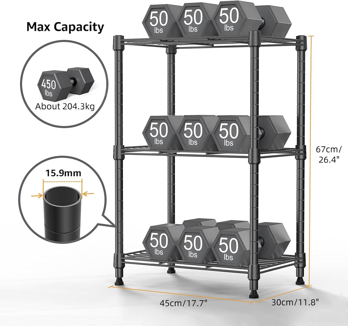 450 lbs Steel Storage Shelving 3-Tier Utility Shelving Unit Steel Organizer Wire Rack for Home,Kitchen,Office (11.8" D x 17.7" W x 26.3" H)