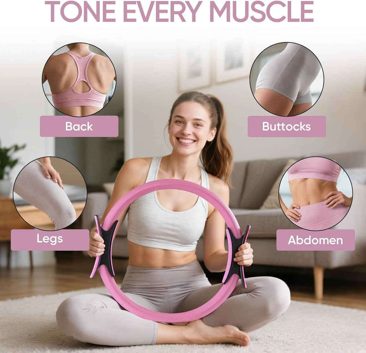 Home Pilates Kit for Women Pilates Equipment Ring and Ball Set Magic Circle Hoop with 5 Resistance Bands Compact Toning Fitness Essentials Starter Set Accessories