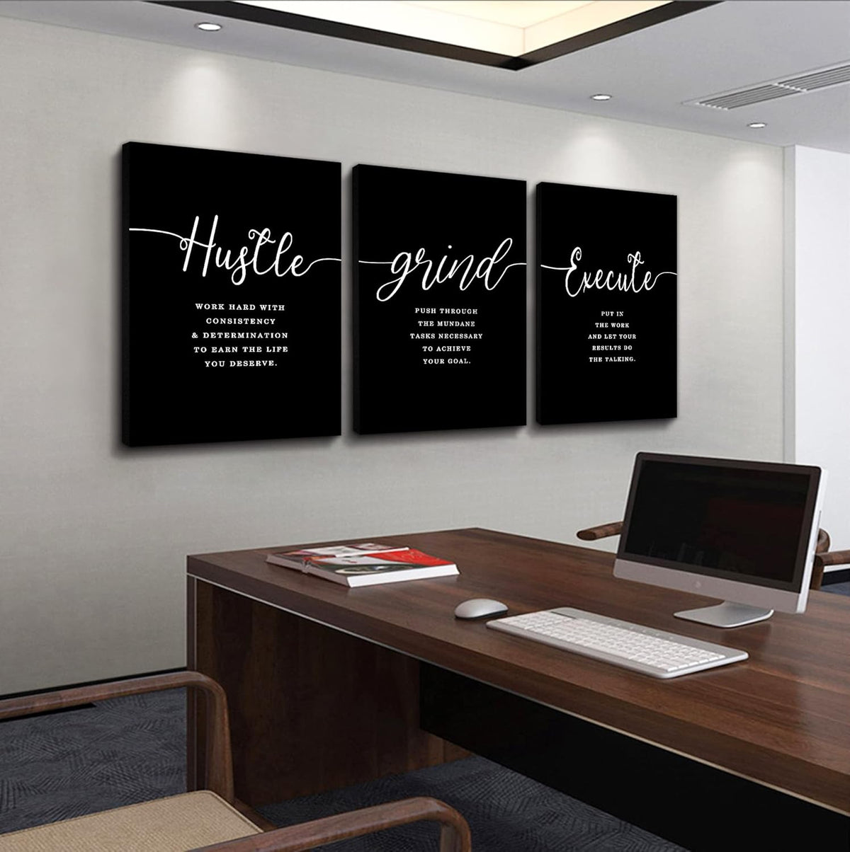 Gift for Boss,Framed Canvas Wall Art Success Quote, Office Wall Art, Black Large Poster, Positive Motivational Set of 3 Prints, Execute Failure Definition, Inspirational Print (F-3pcs,24x36inchx3pcs)