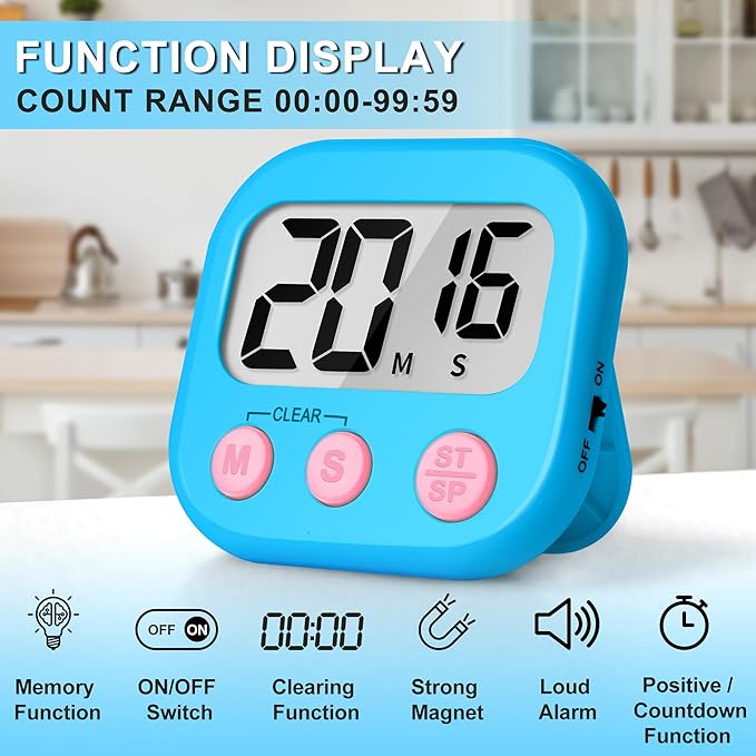 ZILLEEN Classroom Timer for Kids Teachers Digital Timers, Blue Green 6 Pack