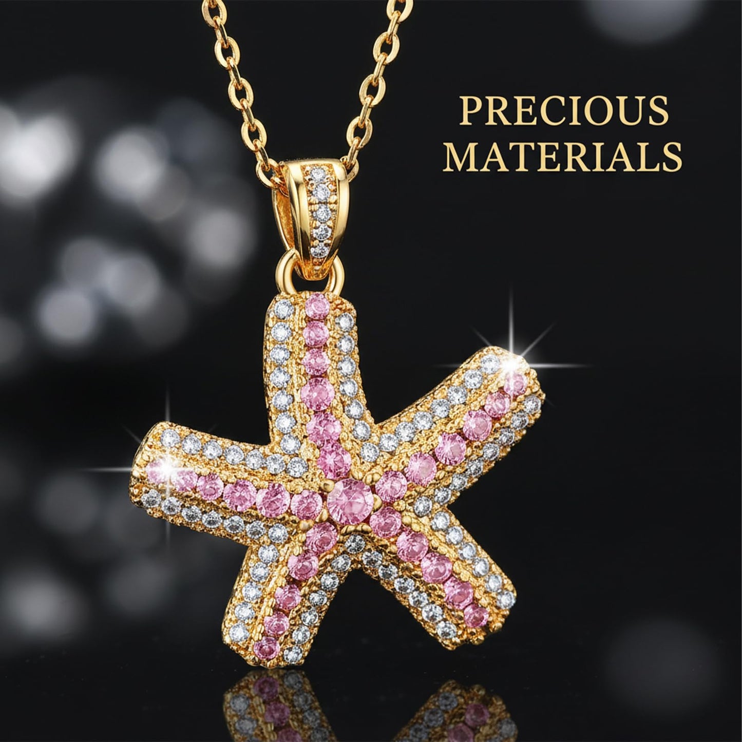 crataly Rose Quartz And CZ Starfish Necklace For Women-Gold Plated October Birthstone Necklace For Valentine's Day Mother's Day Christams Birthday Gifts