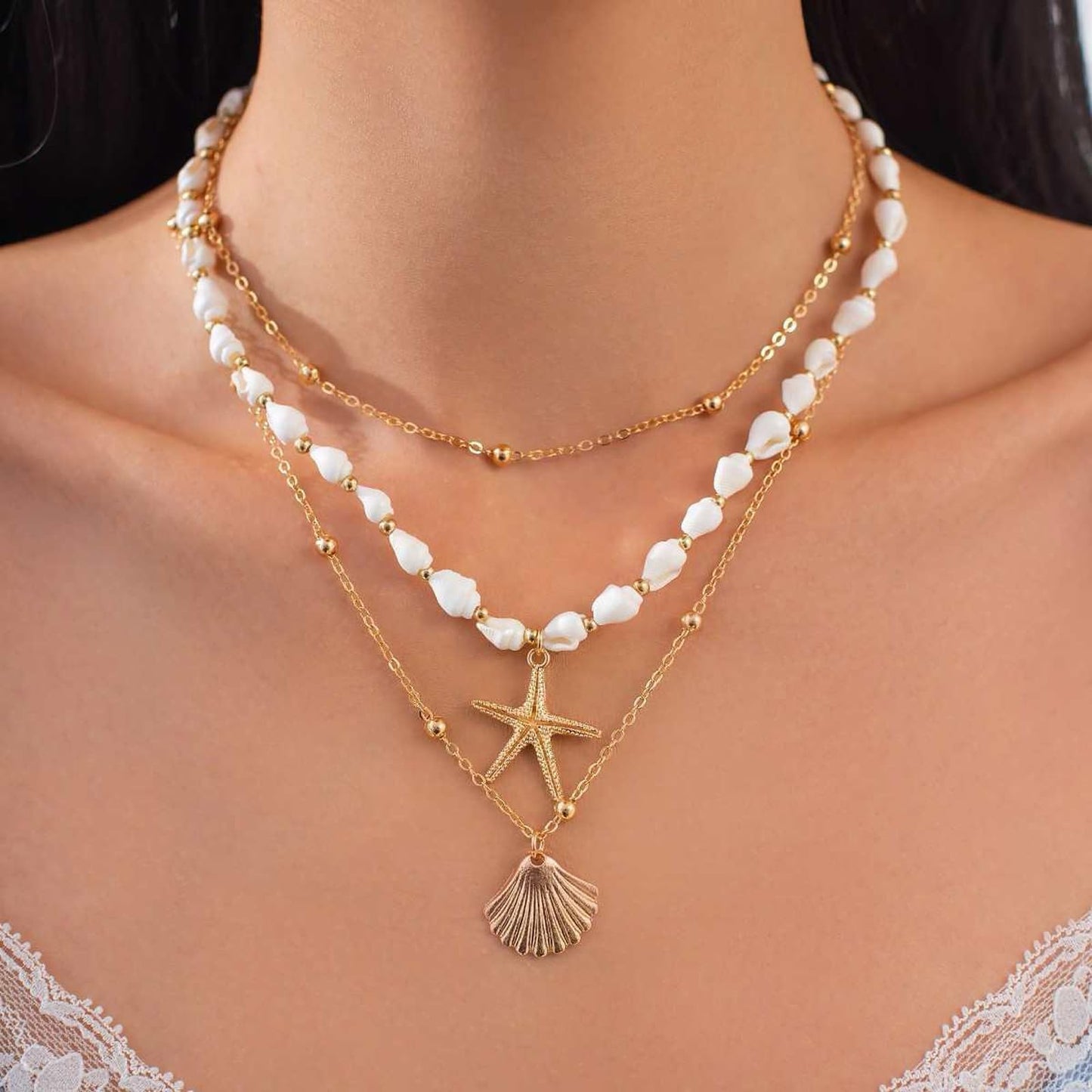 Your Always Charm Bohemian Shell Starfish Necklace for Women, Gold Layered Beach Jewelry, Coastal Vacation Outfits Accessories Cute Summer Dresses Trendy 2026