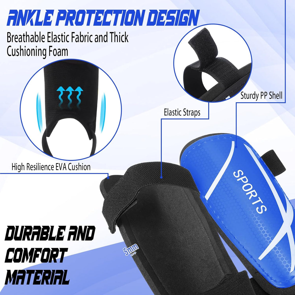 Soccer Shin Guards and Socks Kids Youth Lightweight Soccer Pads Defender with Ankle Protection Ski Shin Guards Football Equipment for Age 4-14 Toddler Boys Girls Teens