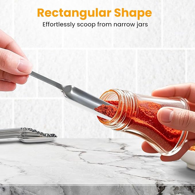 Stainless Steel Measuring Spoons Set of 13, Includes 7 Rectangular Measuring Spoons, 1 Leveler & 5 Tiny Spoons, Compact Spoons Design for Spice Jars, Ideal for Dry and Liquid Ingredients