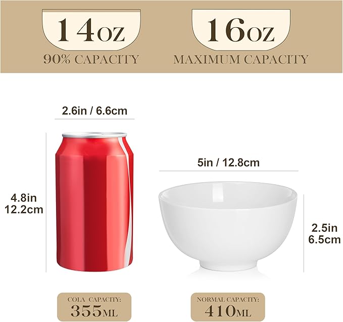 MALACASA Small White Ceramic Bowls Set of 8, 14 OZ Compact Dessert Bowls Rice Bowls Set, Ceramic Bowl for Ice Cream, Soup, Cereal, Side Dishes, Dishwasher & Microwave Safe
