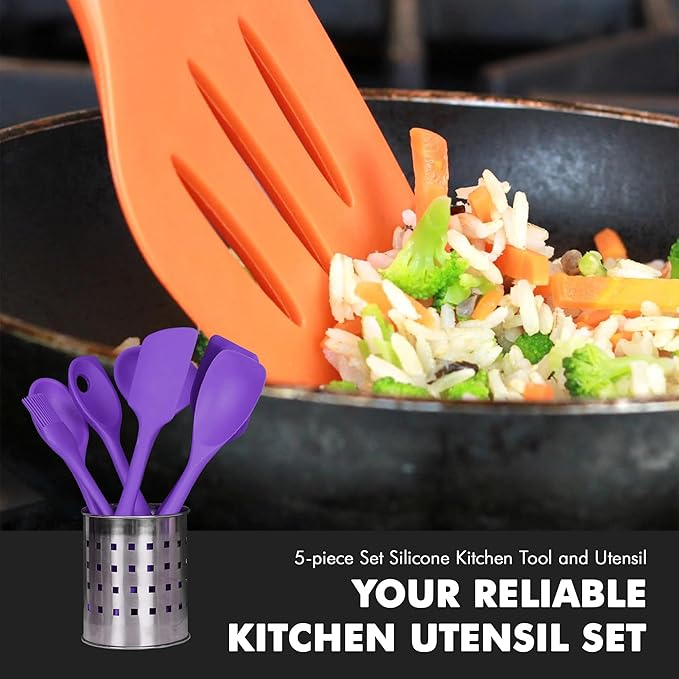 Chef Craft Premium Silicone Kitchen Tool and Utensil Set, 5 Piece, Purple