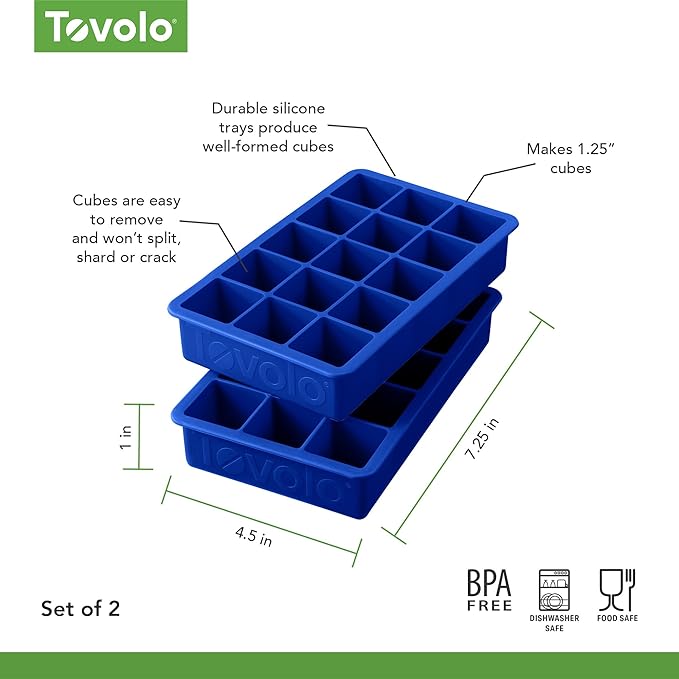 Tovolo Silicone Ice Cube Tray Stratus Blue Pack of 2 BPA Free Ice Tray Mold for Coffee Drinks Cocktails, Dishwasher Safe Easy Release Perfect 1 Inch Cube Ice Tray for Whiskey Bourbon Spirits