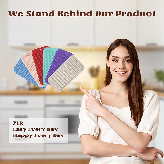 ZLR Silicone Sponge Holder & Sink Caddy Tray (6" x 12") - Narrow Dish Drying Mat for Kitchen Counter - Waterproof Soap Dispenser Organizer, Non-Slip Bathroom Vanity Tray (Dark Green)