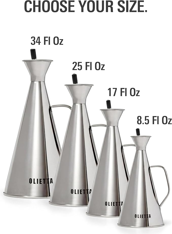 Olietta Olive Oil Dispenser Bottle Gold Stainless Steel Non Drip Leak Proof No Mess Vinegar Pourer & Kitchen Drizzler 34 oz 1000ML 1 Litre Great for Pouring & Drizzling Easy to Clean & Leakproof