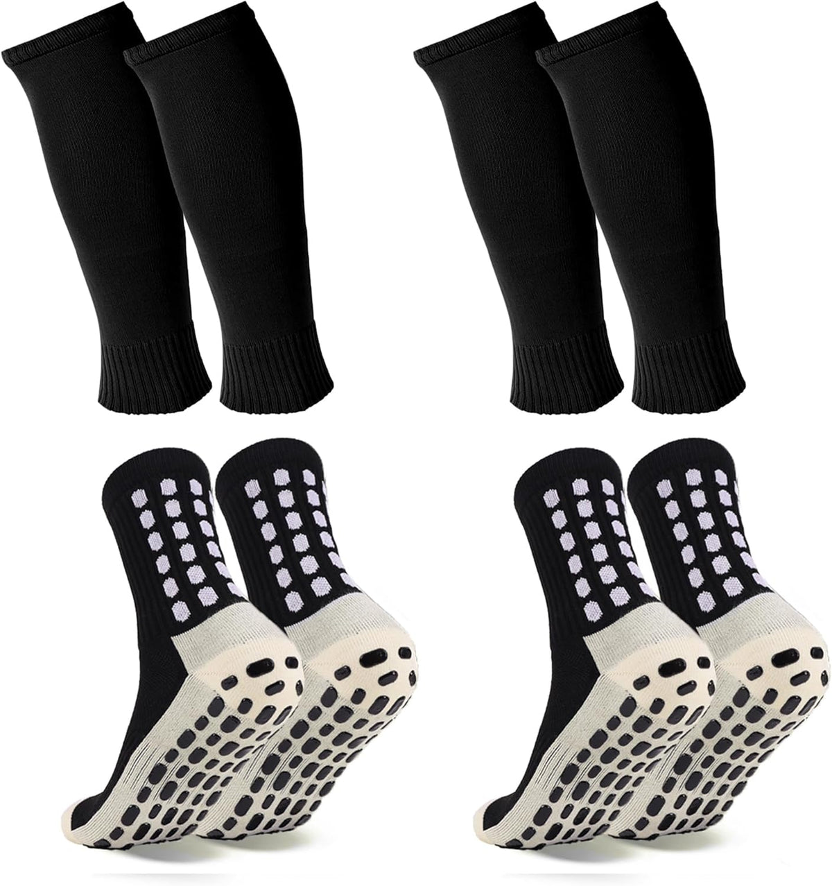 2 Set Grip Soccer Socks and Shin Guard Sleeves Non Slip Soccer Sleeve Socks for Men Women