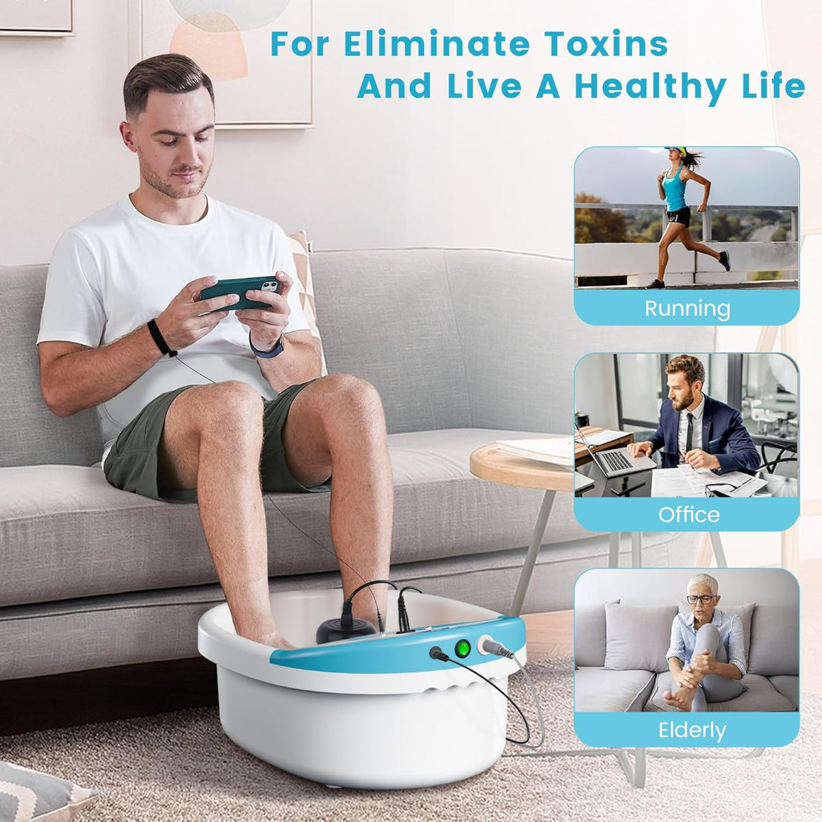 Upgraded Ionic Foot Bath Detox Machine, Foot Detox Machine for Home Use, Ion Cleanse Negative Feet Bath Spa Kit with Heating Belt, Time Setting, Massage Tub