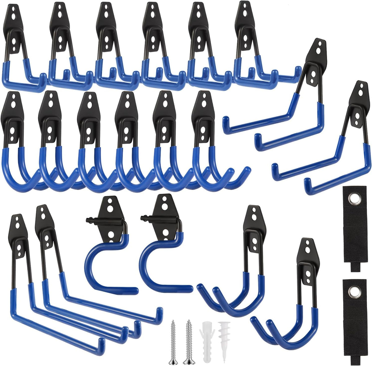 Garage Hook Heavy Duty Wall Storage Hangers, 22 Pack Garage Storage Hooks Steel Tool Blue for Ladders, Ropes, Garden Tools