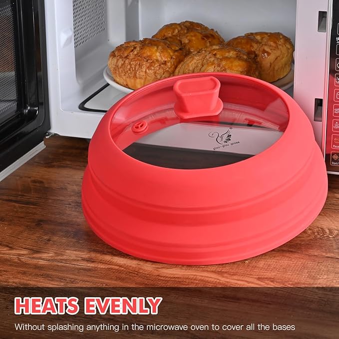 Microwave Splatter Cover Glass with Collapsible Silicone for Food Cover Plate Cover 10.8 inch with Anti-Scalding Gloves