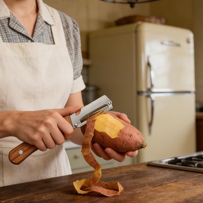 Vegetable Wooden Peeler for Kitchen Tool,Premium 2-in-1 Multifunctional Fruit & Vegetable Peeler with Built-in Bottle Opener, Ideal for All Fruits and Vegetables Needing Peeling (B-1PC)