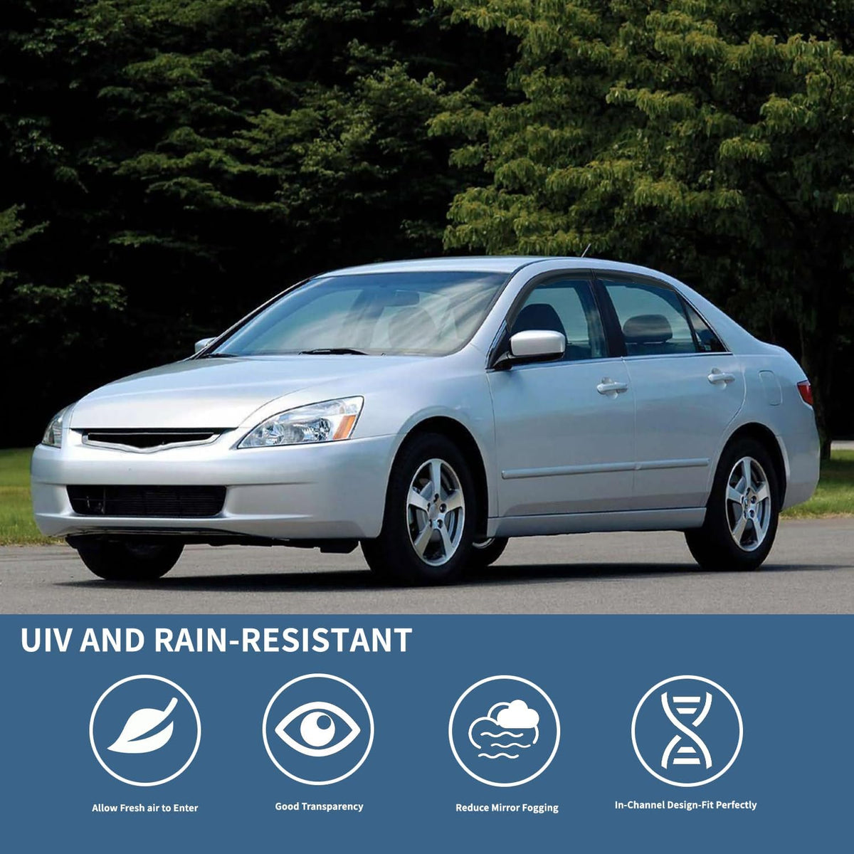 4PCS Rain Guards Window Visors Fit for 2003-2007 Honda Accord 4-Door Sedan, 94943, Outside Mount Wind Deflector Vent Shade Shield, Exterior Car Accessories, 2003 2004 2005 2006 2007