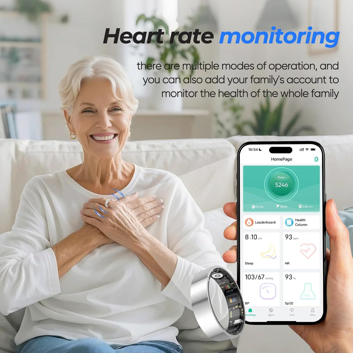 Smart Ring with Sleep Monitoring, No APP Subscription, 10-Day Battery Life, Stress/Heart Rate/Women's Health Tracker, Android & iOS Compatible (Black, 7)
