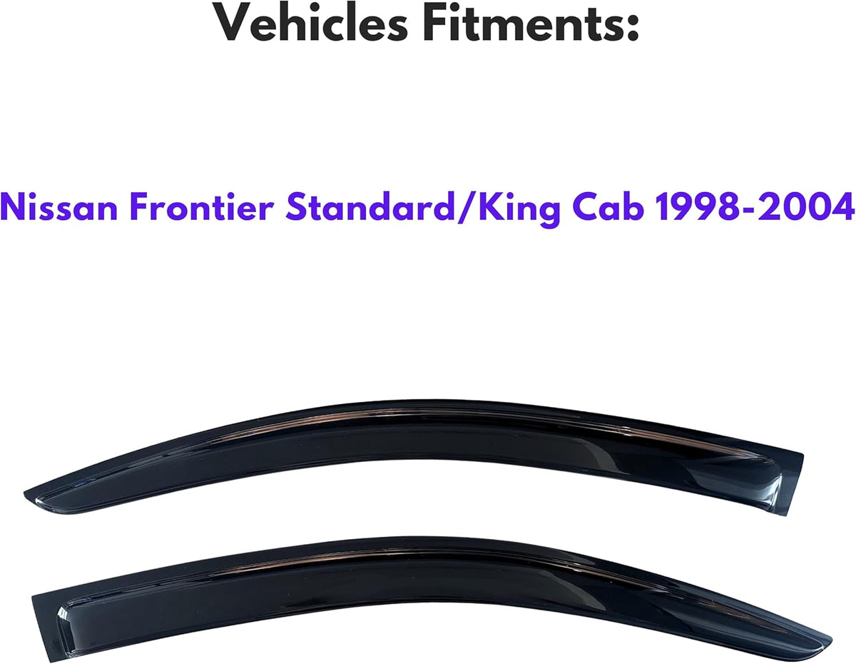 KPY Window Visor Compatible with Nissan Frontier Standard/King Cab 1998-2004, 2PC Rain Guard Side Window Vent Deflectors Tape-On Style, 1998 1999 2000 2001 2002 2003 2004