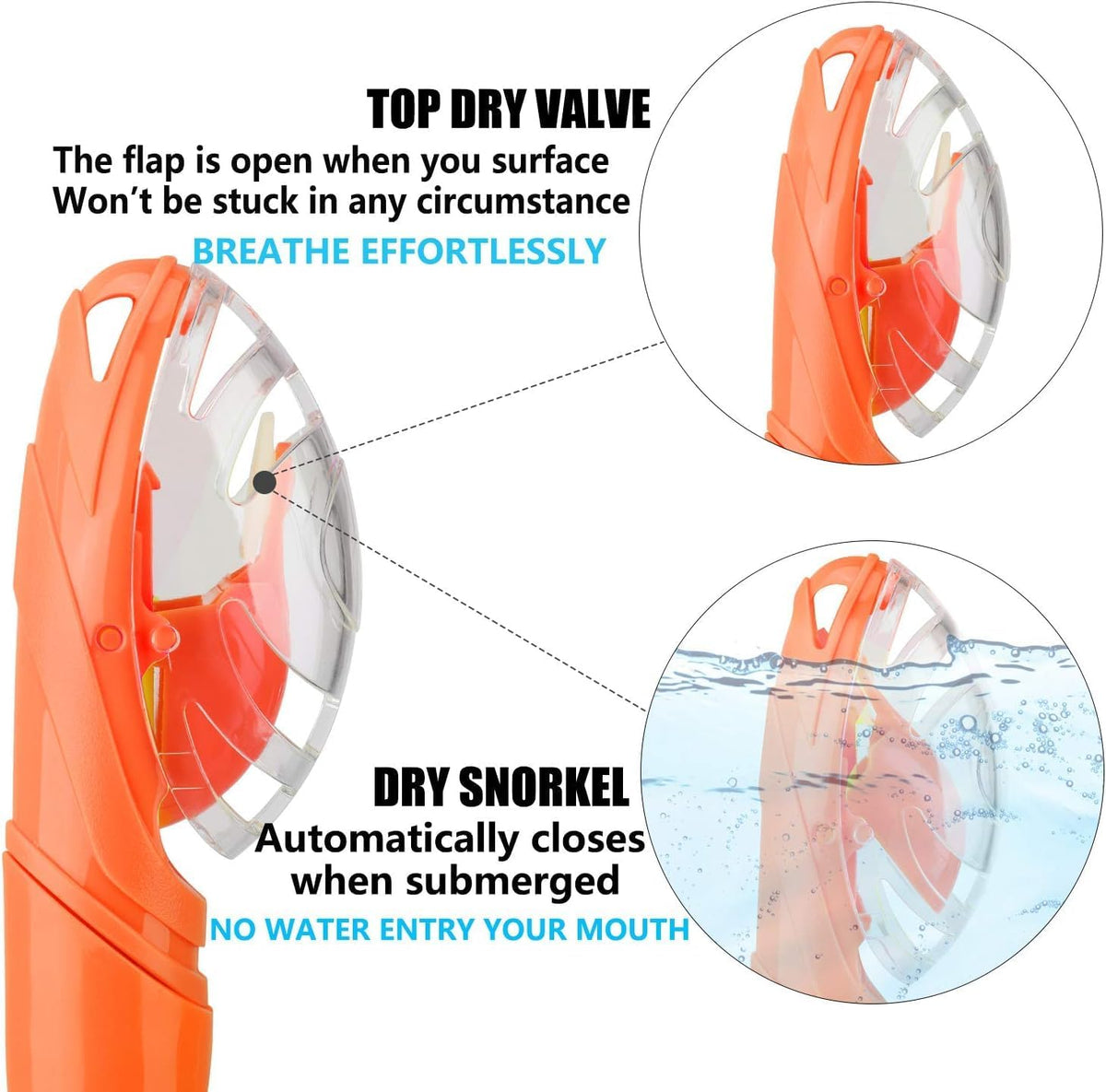 Aegend Dry Snorkel, Dive Mask Easy-Breath Free Diving Snorkel for Snorkeling Scuba Diving Freediving Swimming, with Top Dry Valve and Food-Grade Silicone Mouthpiece