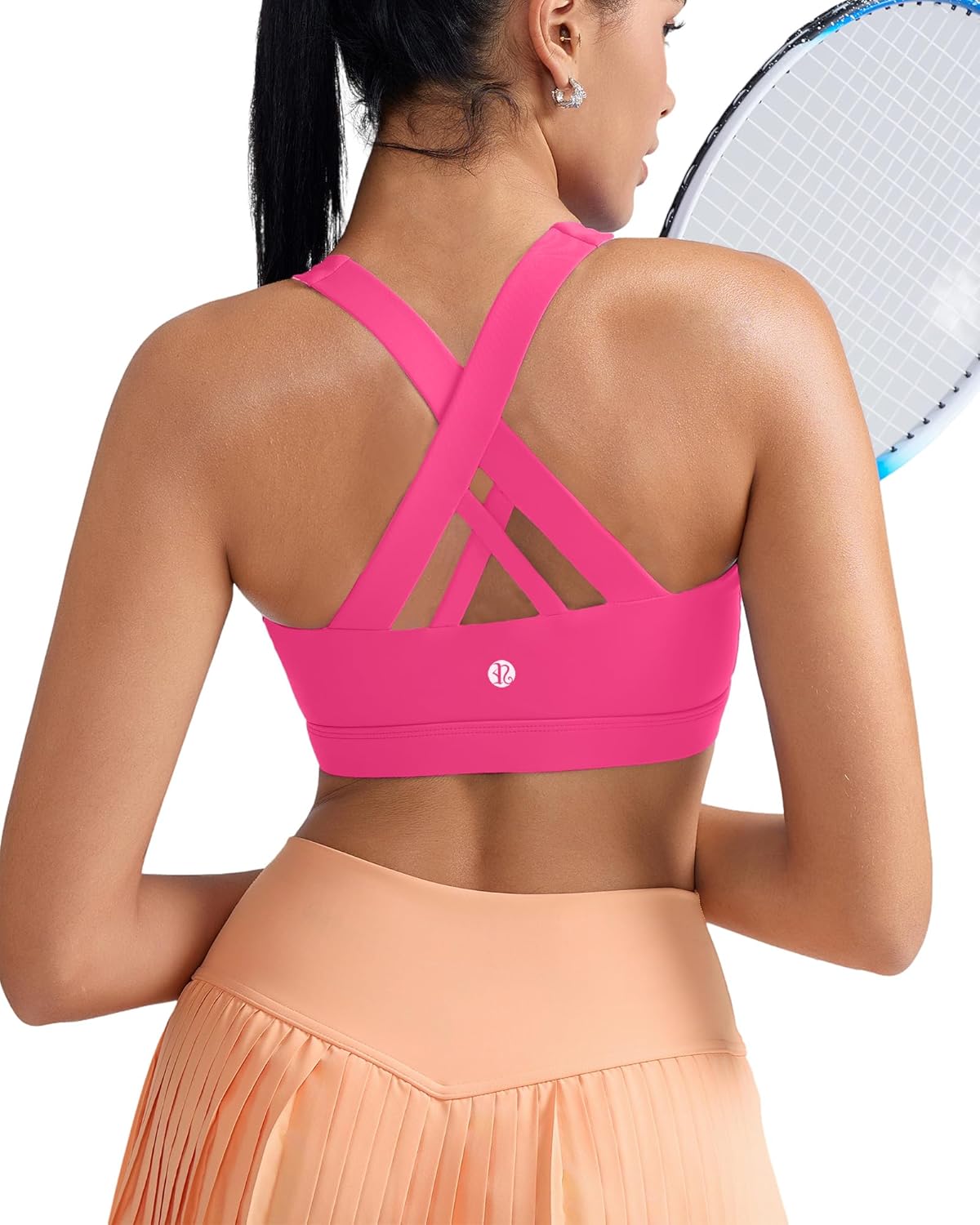 RUNNING GIRL Sports Bra for Women, Criss-Cross Back Padded Strappy Sports Bras Medium Support Yoga Bra with Removable Cups