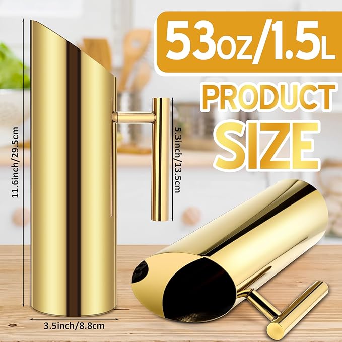 Funnymoom 3 Pack 53oz/1.5l Stainless Steel Water Pitcher Modern Metal Pitcher with Ice Guard Gold Carafe Drink with Handle or Iced Hot Drink Tea Juice Coffee Beer
