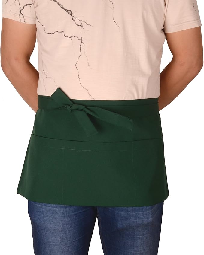Resist water 3 big Pockets Waist Server Apron Kitchen Restaurant Unisex Half Aprons