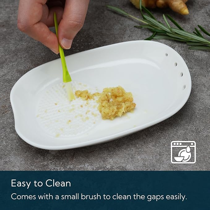KITCHENDAO 3 in 1 Porcelain Ginger Grater Tool Spoon Rest Herb Stripper, 6.5 x 4.3 inches for Kitchen, Japanese Ceramic Garlic Grinding Wasabi Grater Plate Dish for Daikon Radish & Parmesan Cheese