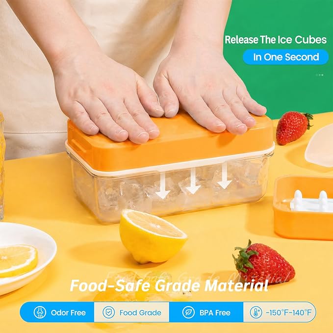 Ice Cube Tray with Lid and Bin, 28 pcs Ice Cubes Molds, Ice Trays for Freezer, Ice Cube Tray Mold, with 1 tray, Ice Freezer Container, Spill-Resistant Removable Lid & Ice Scoop, for Whiskey,Cocktail