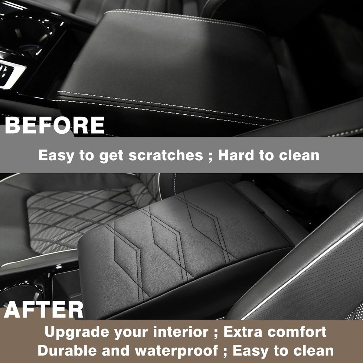 Muslogy for 2024 2025 Atlas & Cross Sport Center Console Pad Armrest Cover Protector Vegan Leather Extra Soft Armrest Box Lid Pad Compatible with Volkswagen Atlas/Cross Sport Accessories (V1_Black)