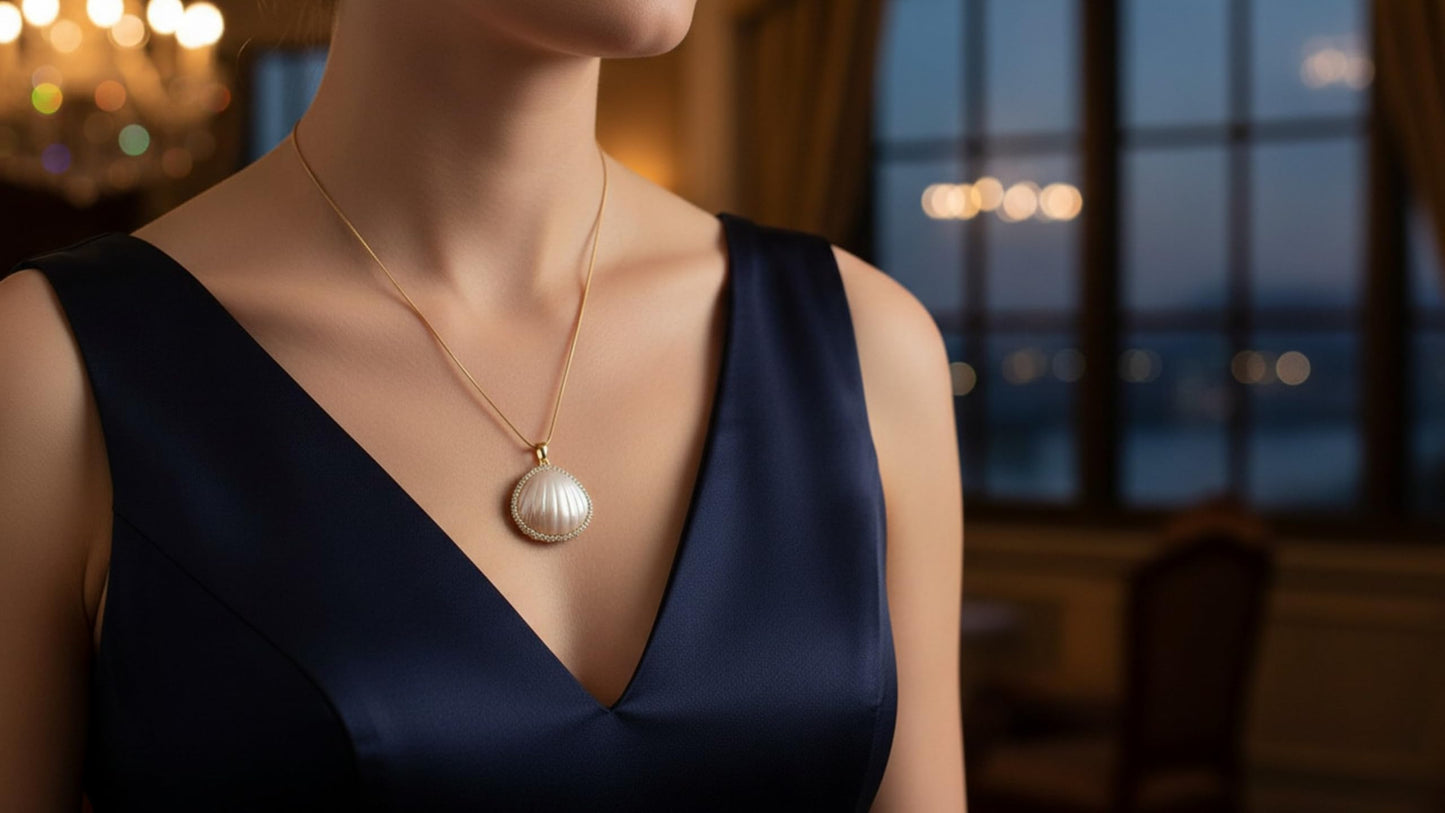 YTDYTD Waterproof Jewelry For Women Gold, Simulation Panorama Seashell Necklace Pendant Summer Beach Teens Mother'sDay Gift (Gold)