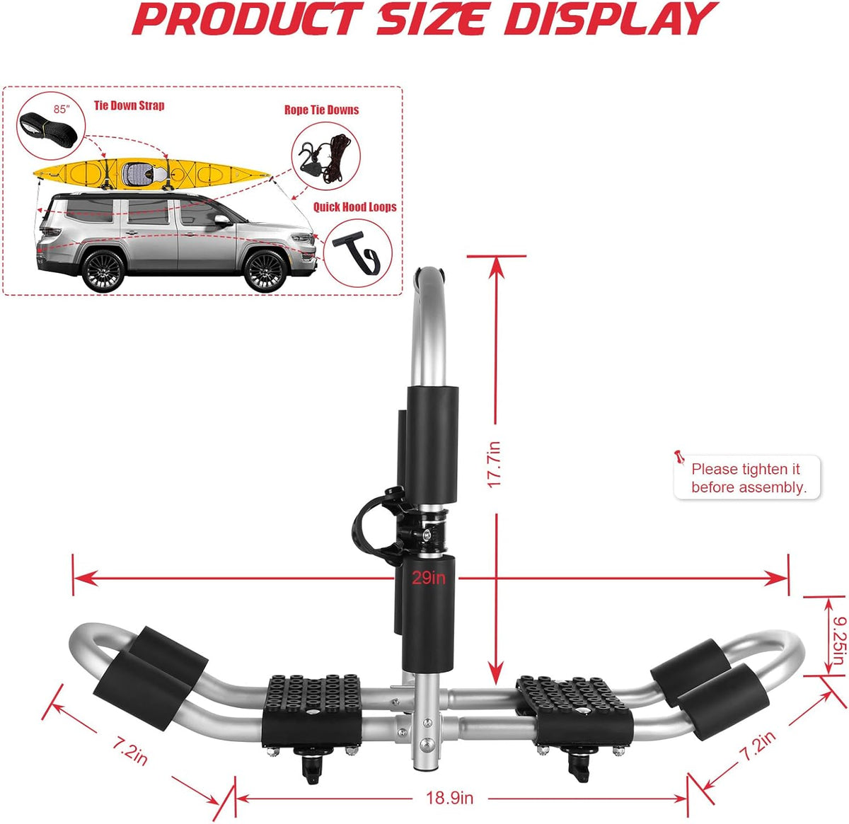 FORWODE Kayak Roof Rack, 2 in 1 Aluminum 2 Pair J-Bar Roof Rack, Folding Adjustable Rack, Weight 160 LBS Heavy Duty Kayak Roof Carrier 2 Kayak, Canoe, SUV, Surfboard on SUV, Car and Truck Crossbar