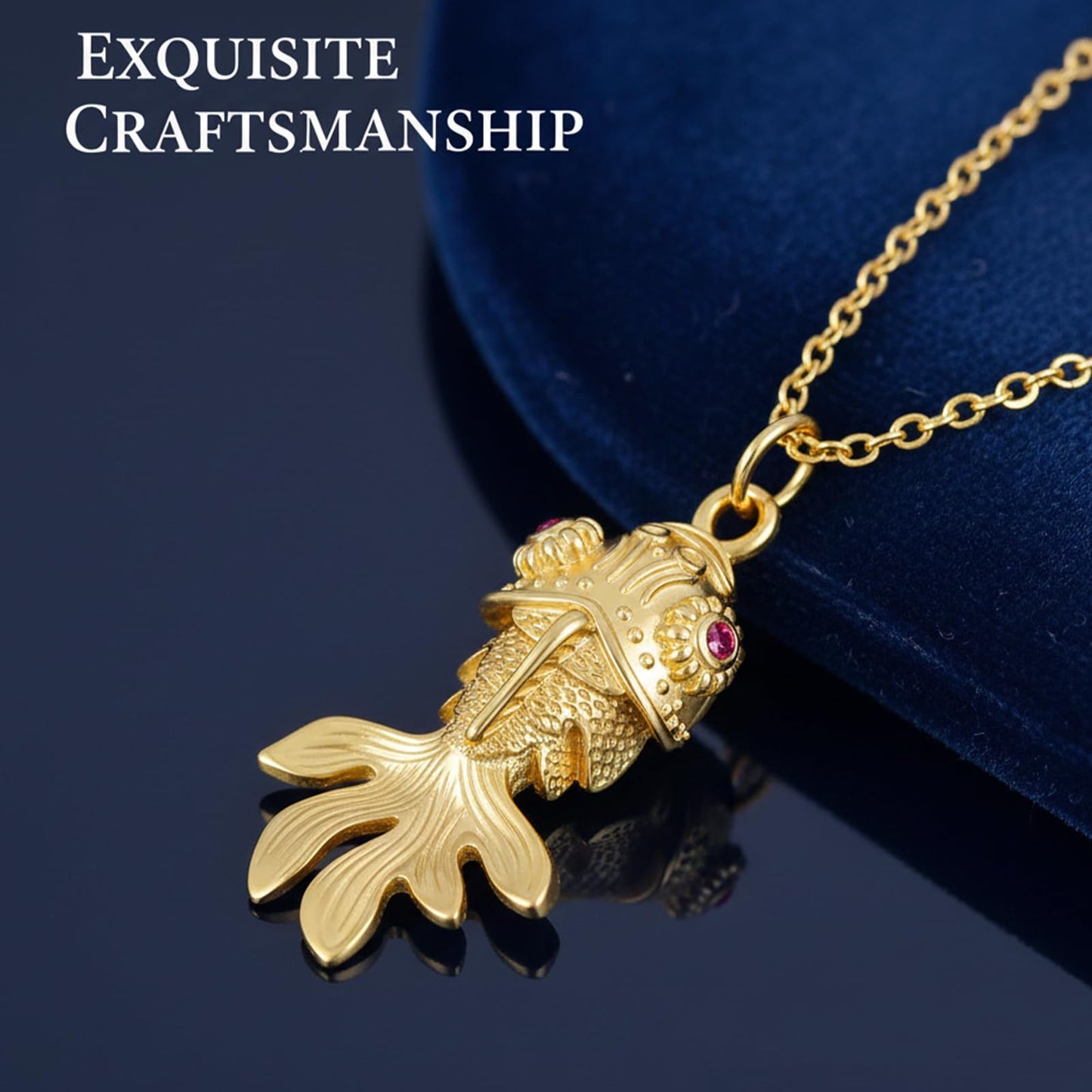AUMRET Vintage Gold Fish Necklace For Women-Koi Fish Necklace With Ruby Eyes July Birthstone Necklace For Birthday Valentines Day Mother's Day Christmas Gifts