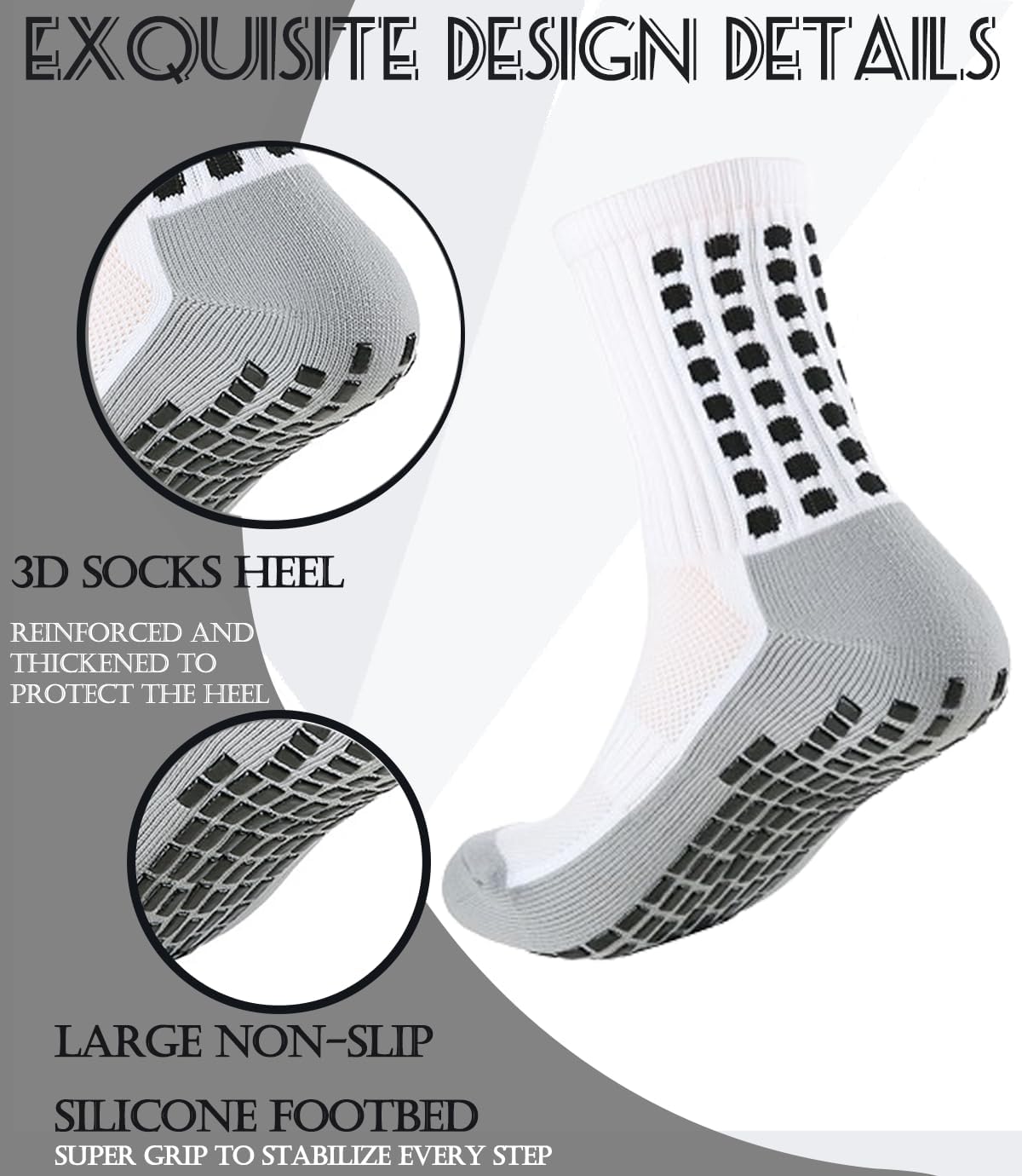 KMOLY 1 Set Soccer Grip Socks,Shin Guard Sleeves for Football Basketball for Men and Women Black/White One Size